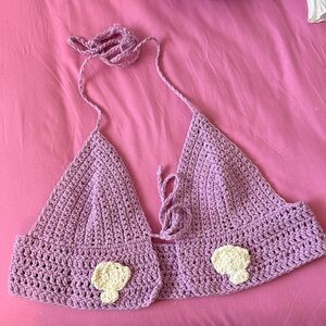 Handmade Crochet Bikini Top in Pink and Cream